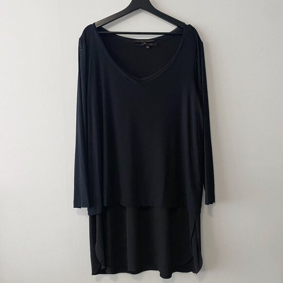 Brian Bailey Black Two Piece Sleeveless V-Neck Top With Mesh Long Sleeve Overlay - Picture 1 of 14
